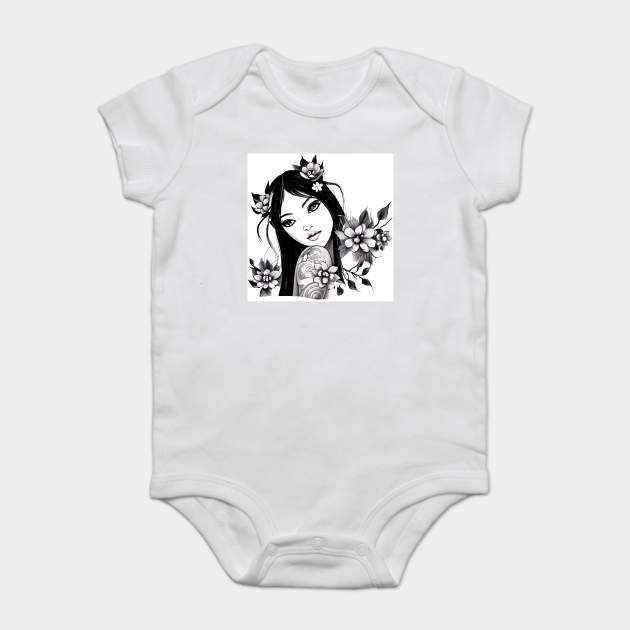 Beautiful Asian Girl Tattoo Art Baby Bodysuit by animegirlnft